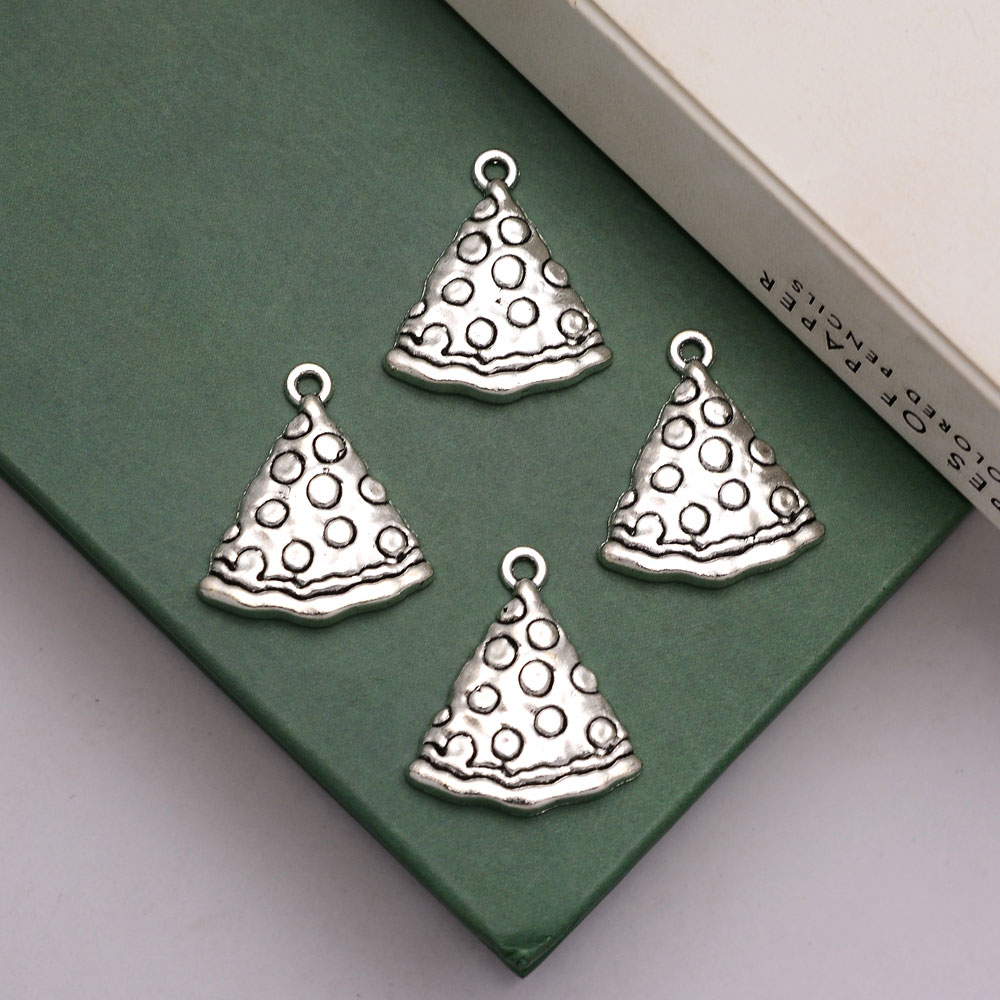 Vintage Fashion Finds - 10pcs/lot--25x22mm Antique Silver Plated Pizza Charms