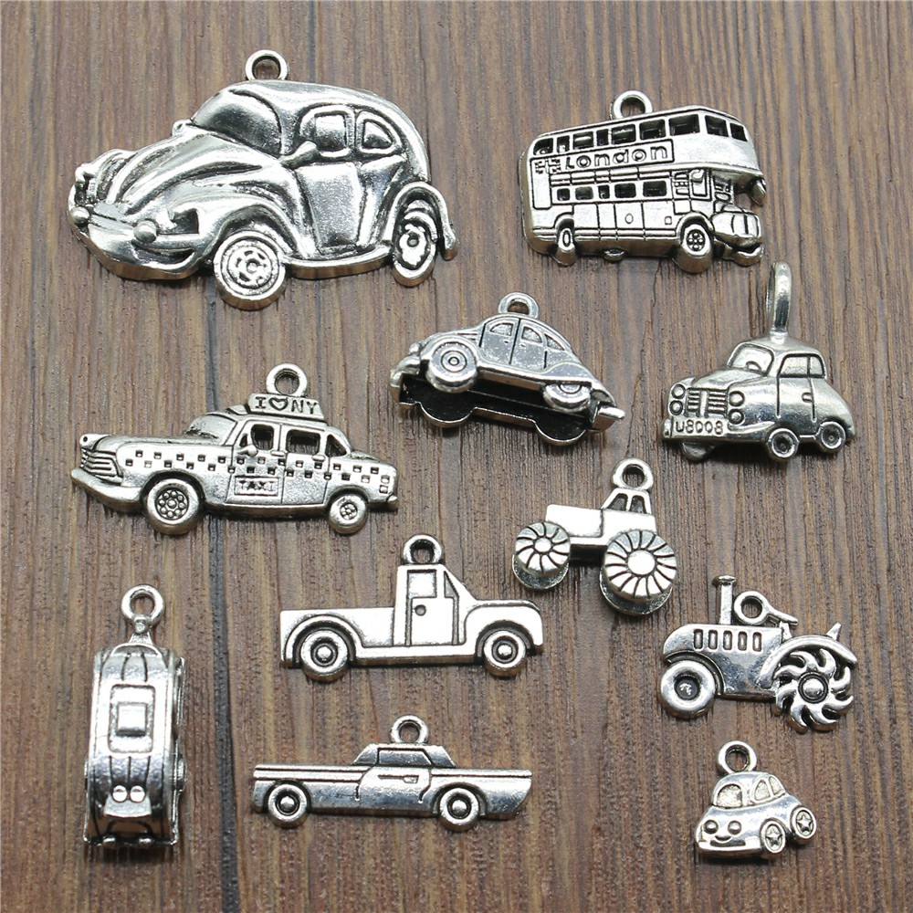 Vintage Fashion Finds - 10pcs Antique Silver Color Car Charm