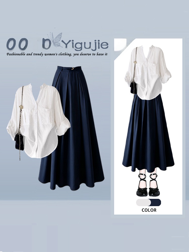 V Vintage Fashion - Loose Long Sleeve V-Neck Casual Shirt