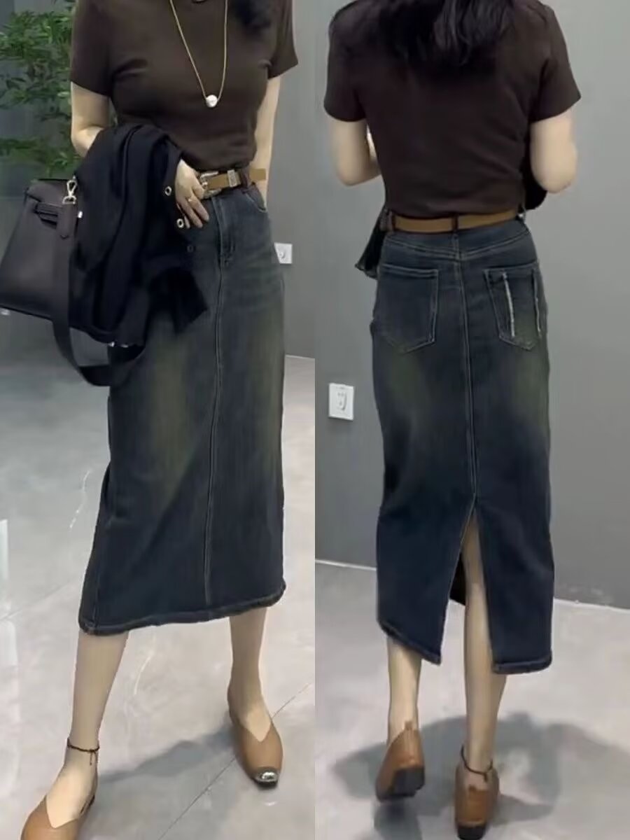 Denim Skirt Midi Vintage - High Waist A-Line Midi Denim Skirt