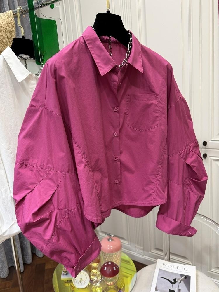 Vintage Fashion In Japan - Single Breasted Women Shirts Solid Puff