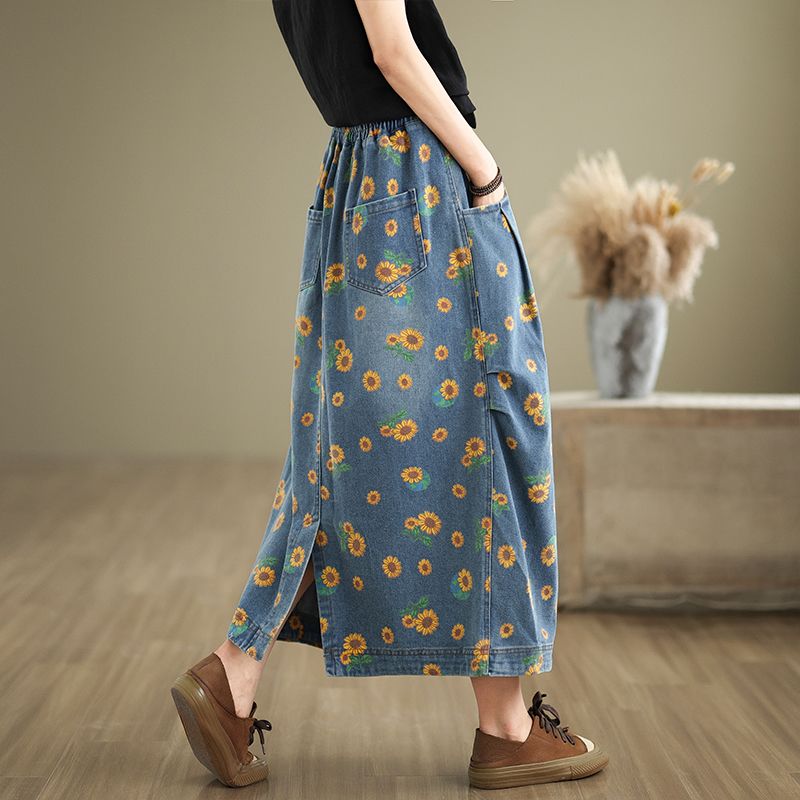 Denim Skirt Midi Vintage - Women's Vintage Denim A Line Midi