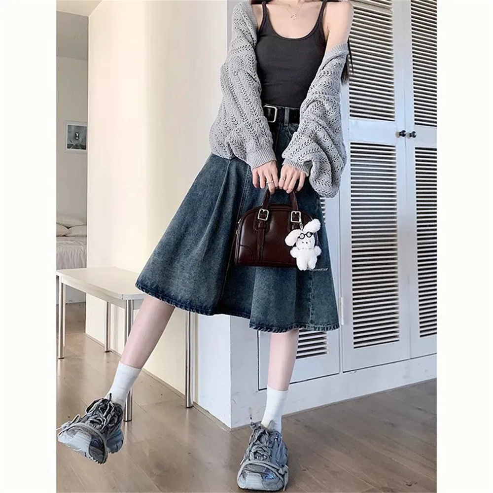 Denim Skirt Midi Vintage - Summer Trendy Designer Lady High Waist
