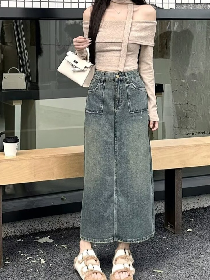 Denim Skirt Midi Vintage - High Waist Midi Denim Skirt Washed
