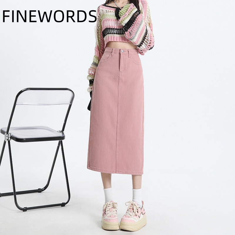 FINEWORDS Vintage Pink Denim L - Denim Skirt Midi Vintage recension och pris