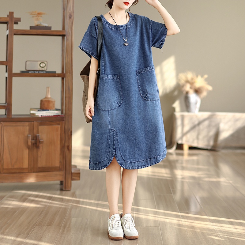 High-End plus Size Midi Dress  - Denim Skirt Midi Vintage recension och pris