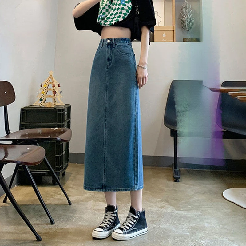 Women Back-slit Denim Skirts V - Denim Skirt Midi Vintage recension och pris
