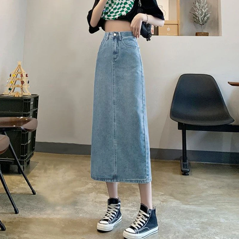 Women Back-slit Denim Skirts V - Denim Skirt Midi Vintage recension och pris