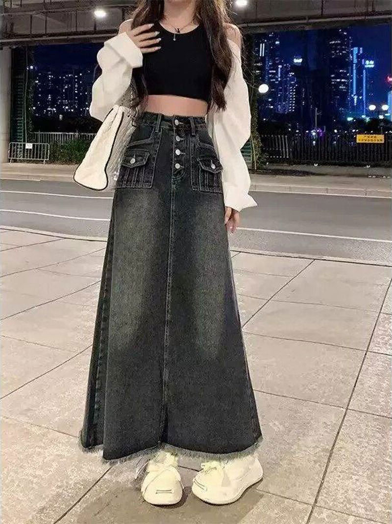 High Waist A-Line Midi Denim S - Denim Skirt Midi Vintage recension och pris