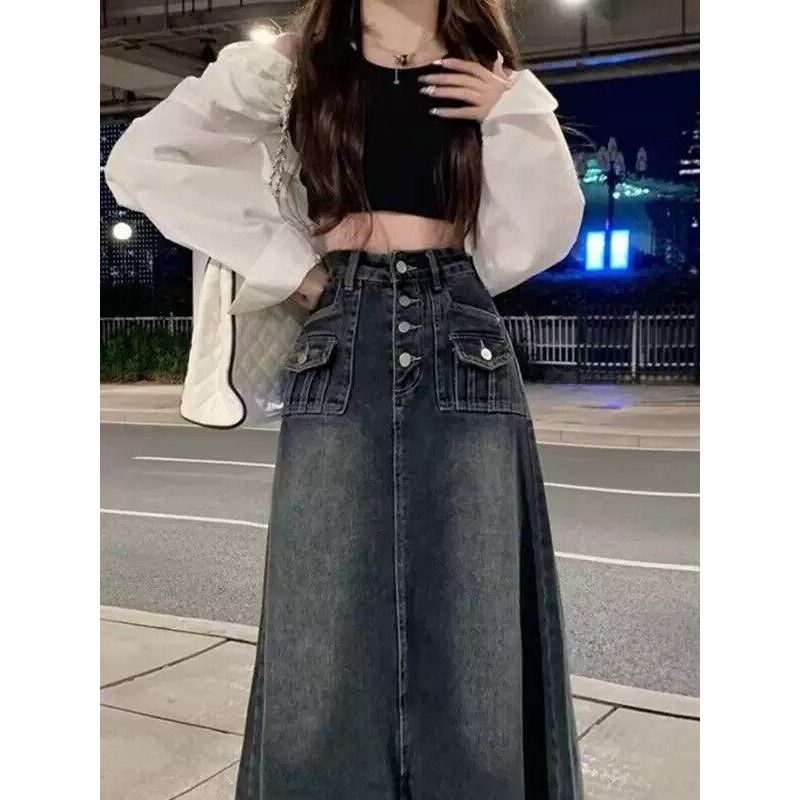 High Waist A-Line Midi Denim S - Denim Skirt Midi Vintage recension och pris