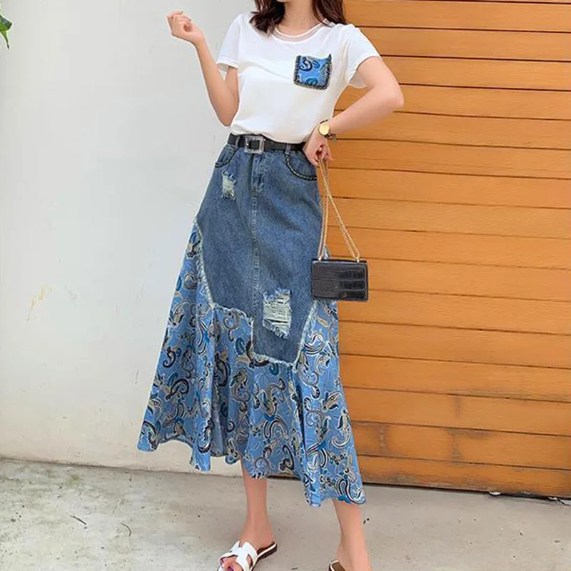 Summer High Waist Long Skirts  - Denim Skirt Midi Vintage recension och pris