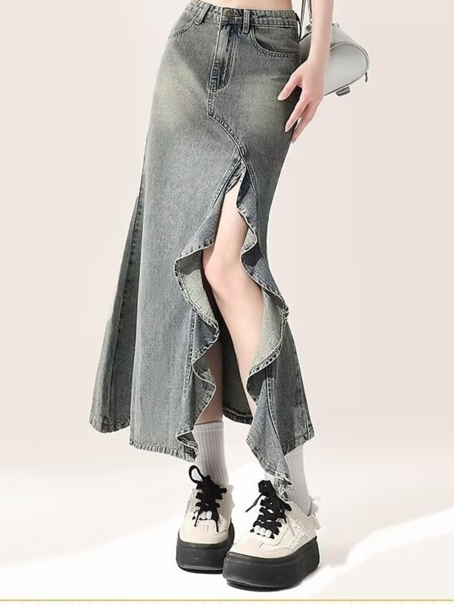Women's Vintage Washed Denim M - Denim Skirt Midi Vintage recension och pris