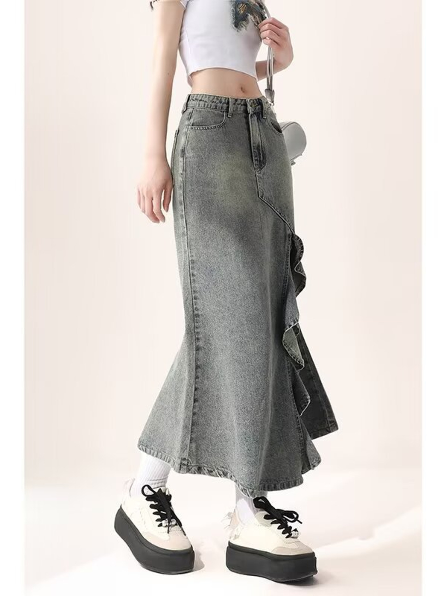 Women's Vintage Washed Denim M - Denim Skirt Midi Vintage recension och pris