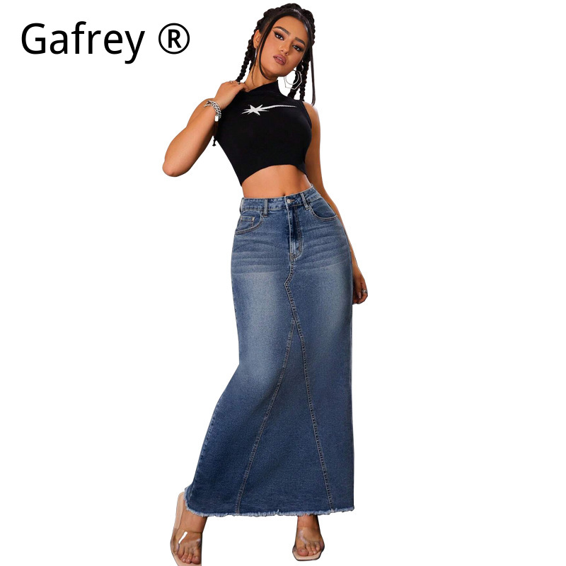Women Denim Midi Skirt High Wa - Denim Skirt Midi Vintage recension och pris