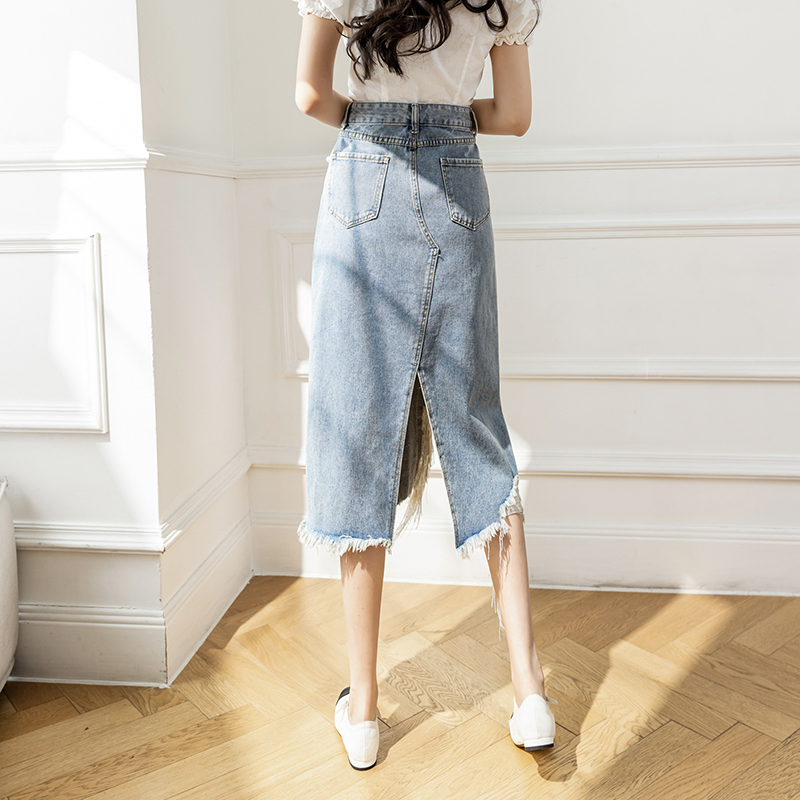 Vintage S-5XL Split Pearl Bead - Denim Skirt Midi Vintage recension och pris