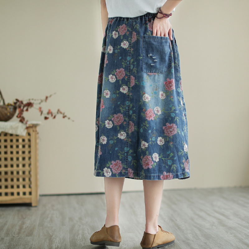 Japanese Vintage Mori Girl Flo - Denim Skirt Midi Vintage recension och pris