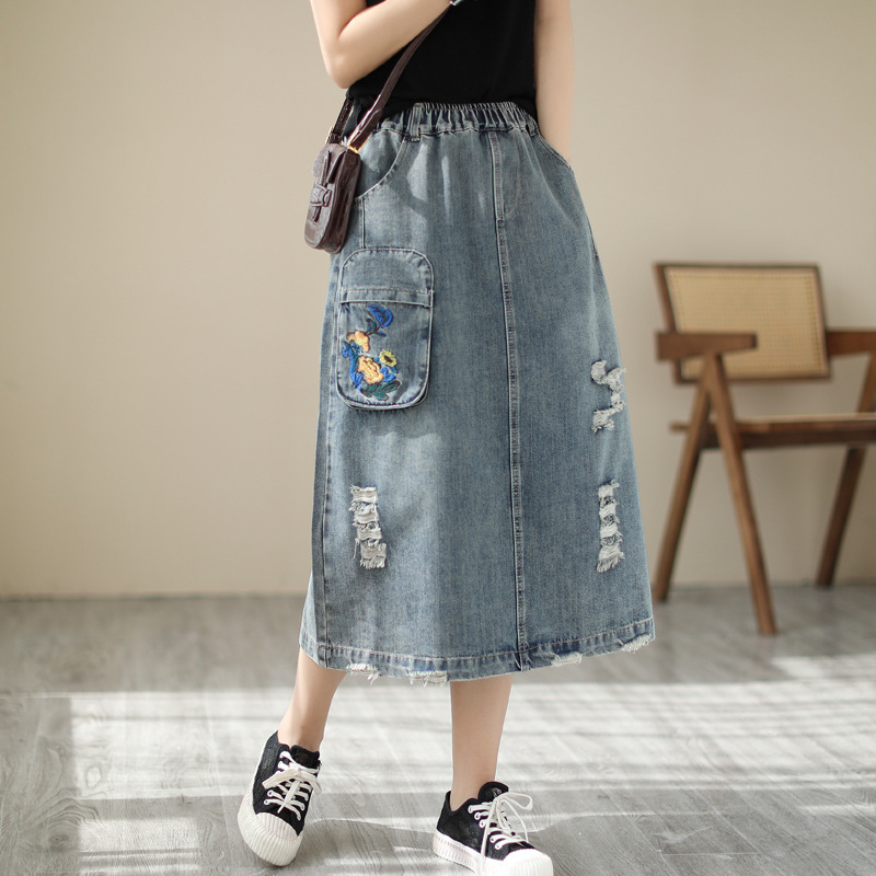 Japanese Vintage Mori Girl Flo - Denim Skirt Midi Vintage recension och pris