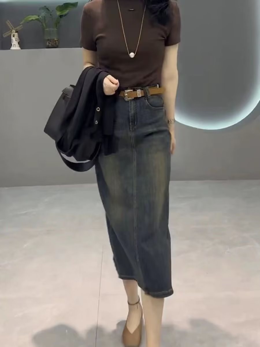 High Waist A-Line Midi Denim S - Denim Skirt Midi Vintage recension och pris