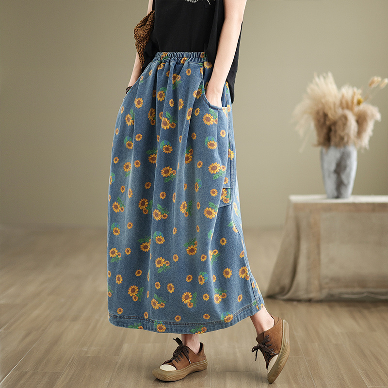 Women's Vintage Denim A Line M - Denim Skirt Midi Vintage recension och pris