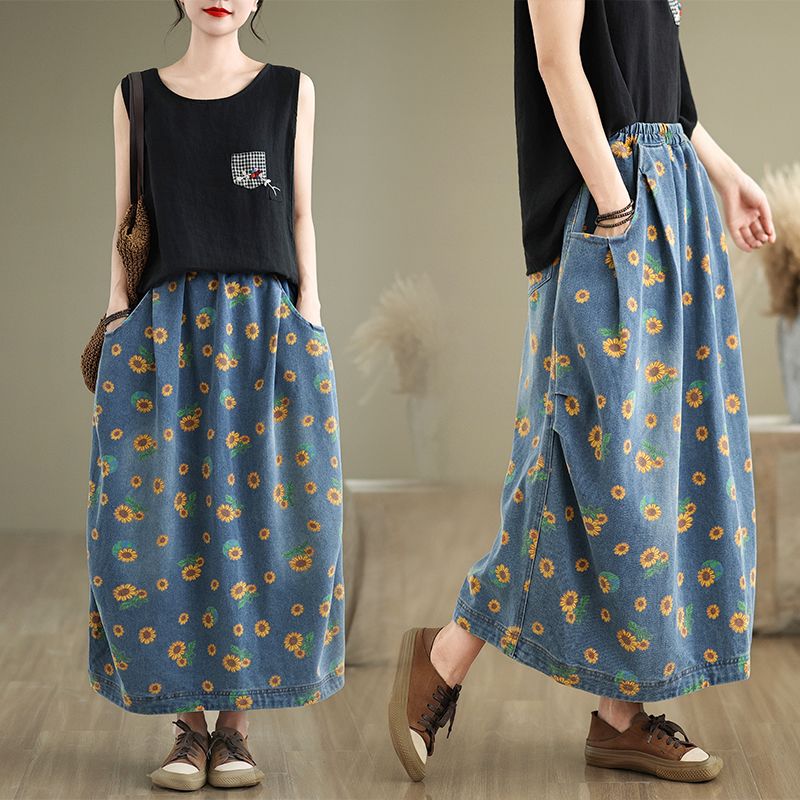 Women's Vintage Denim A Line M - Denim Skirt Midi Vintage recension och pris