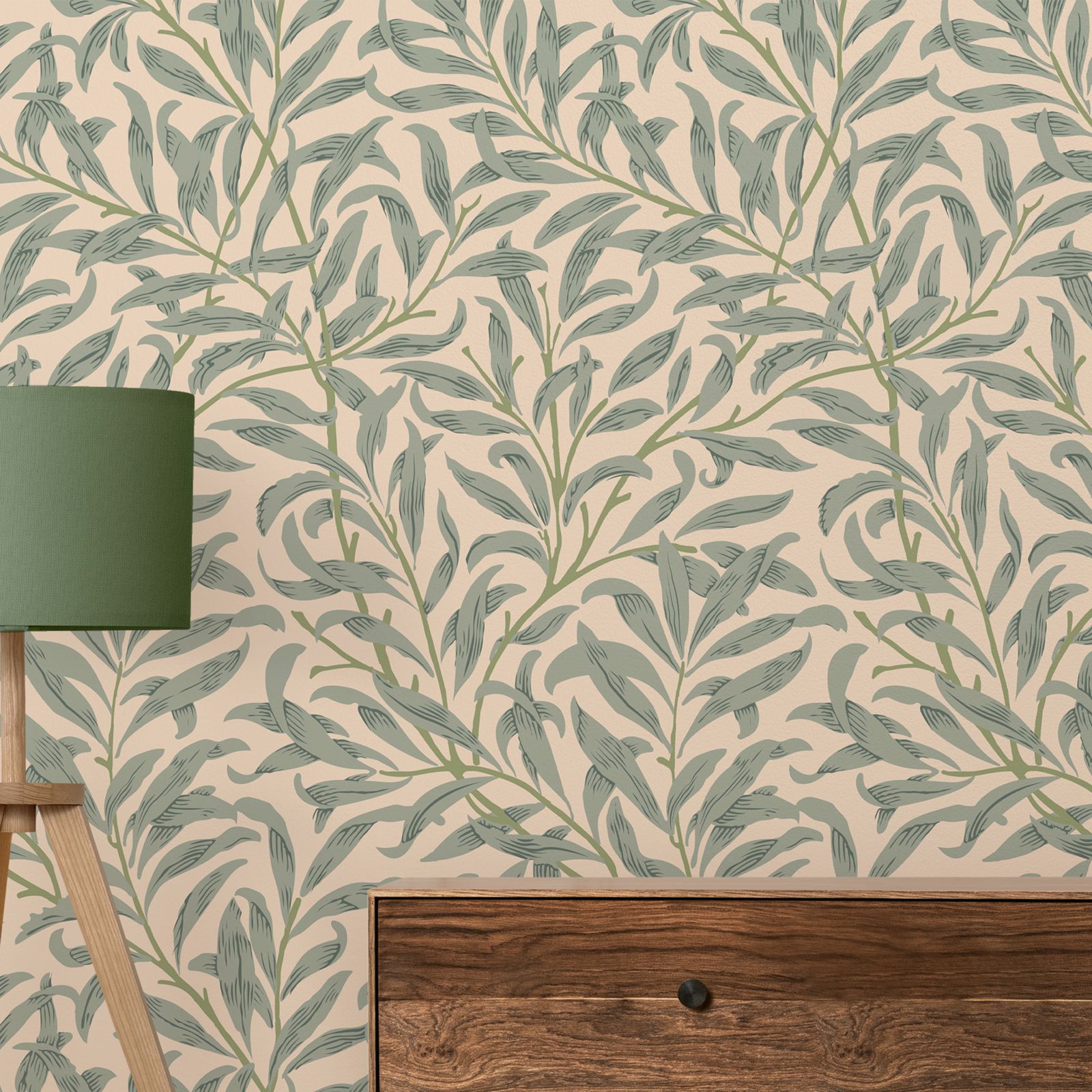 Green Leaf Wallpaper,Beige Col - Vintage Fashion Wallpaper recension och pris