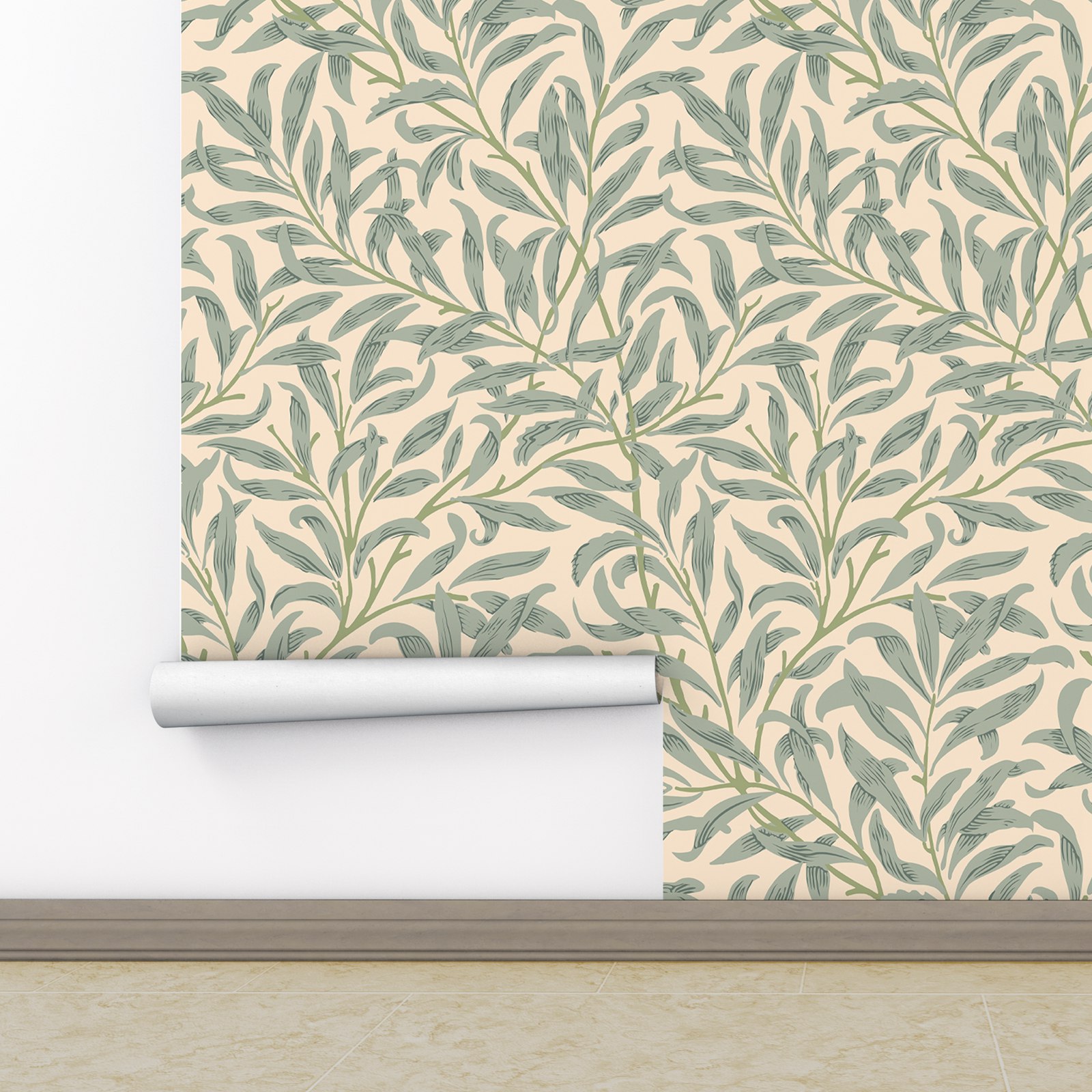 Green Leaf Wallpaper,Beige Col - Vintage Fashion Wallpaper recension och pris