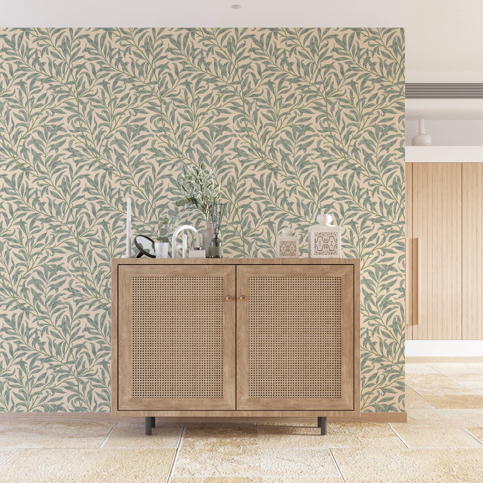 Green Leaf Wallpaper,Beige Col - Vintage Fashion Wallpaper recension och pris