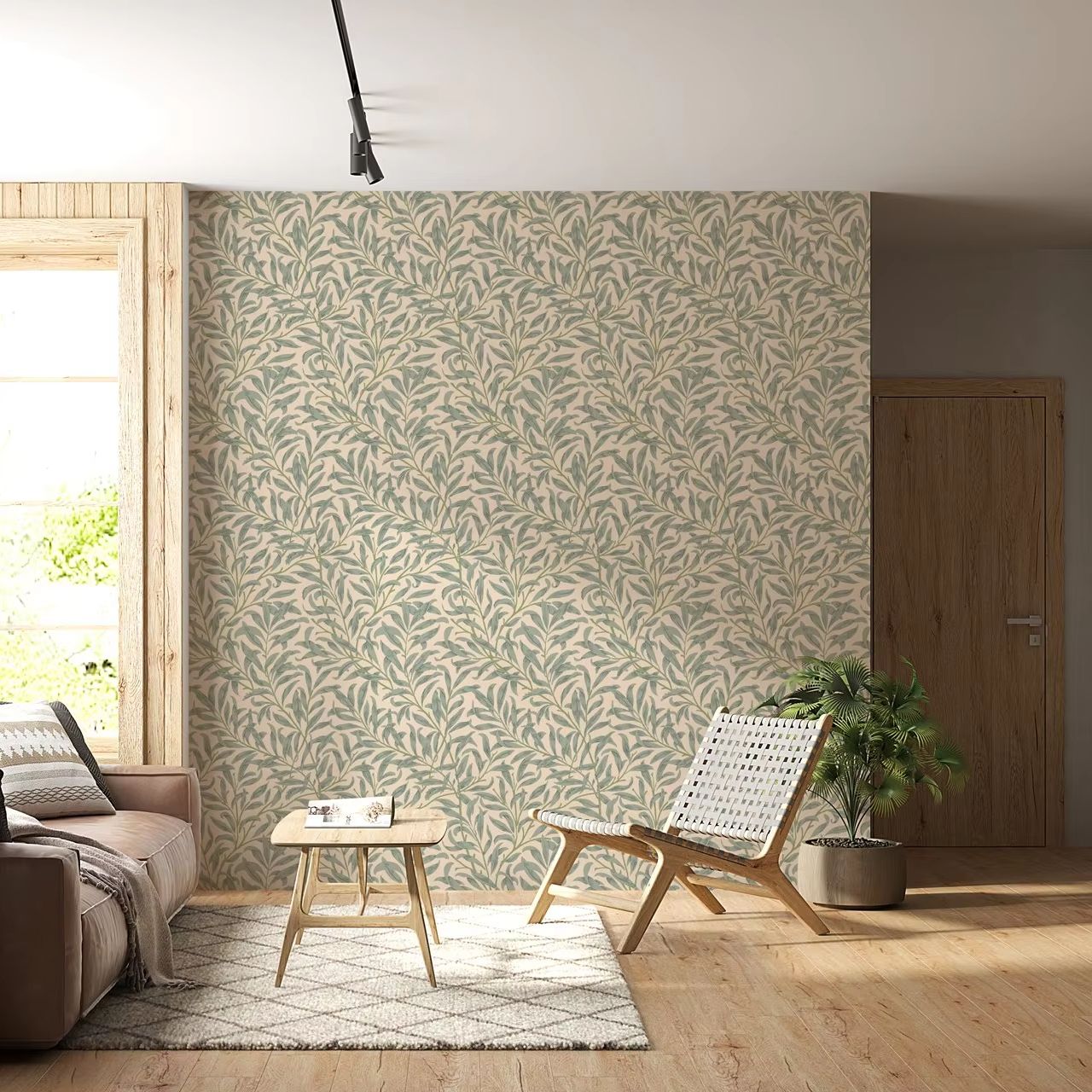 Green Leaf Wallpaper,Beige Col - Vintage Fashion Wallpaper recension och pris
