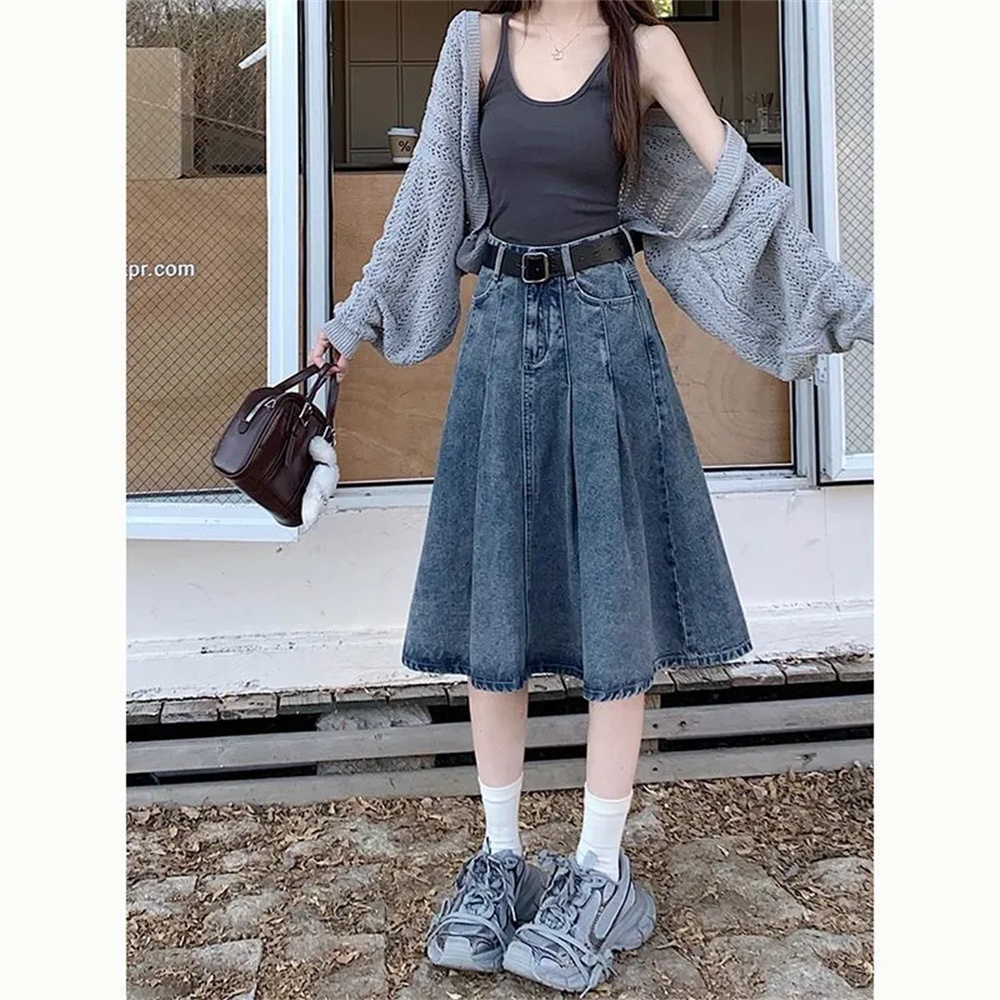 Summer Trendy Designer Lady Hi - Denim Skirt Midi Vintage recension och pris