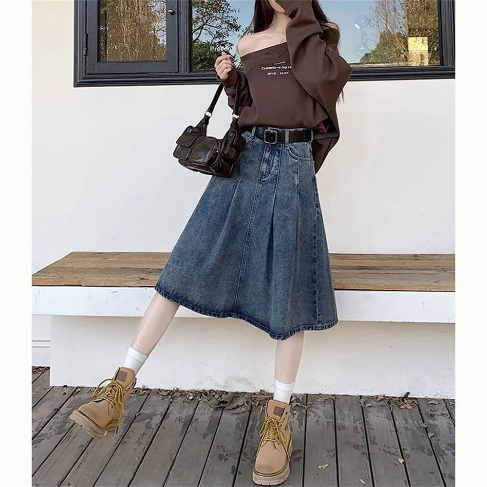 Summer Trendy Designer Lady Hi - Denim Skirt Midi Vintage recension och pris