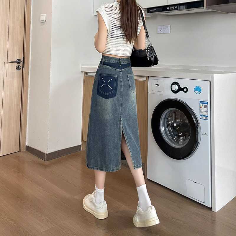 Spring Summer New Retro Color  - Denim Skirt Midi Vintage recension och pris