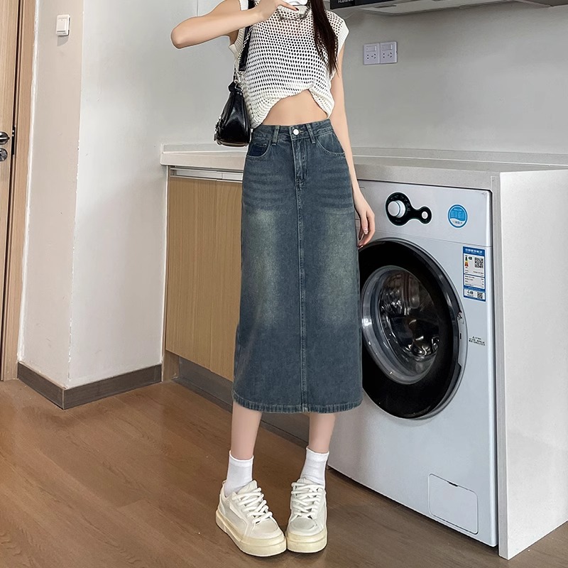 Spring Summer New Retro Color  - Denim Skirt Midi Vintage recension och pris