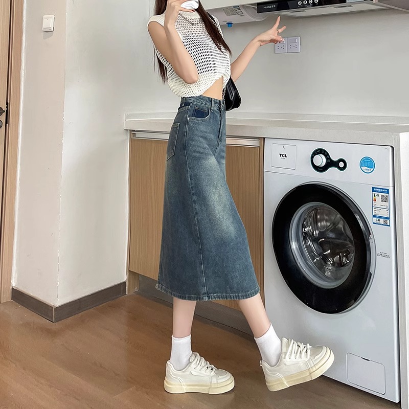Spring Summer New Retro Color  - Denim Skirt Midi Vintage recension och pris