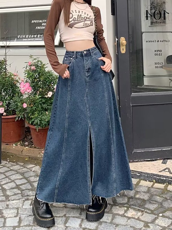 High Waist Slit Denim  Skirt W - Denim Skirt Midi Vintage recension och pris