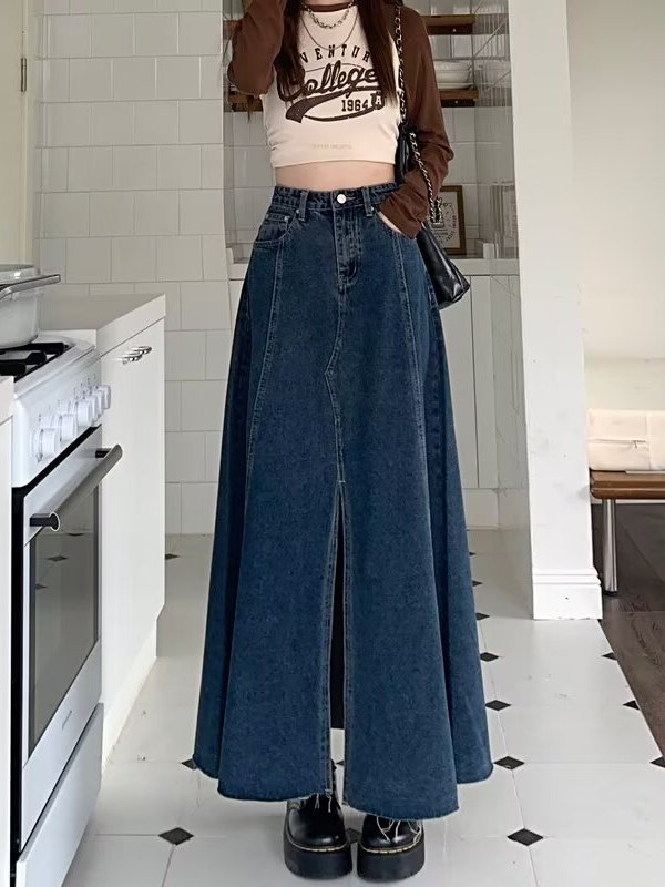 High Waist Slit Denim  Skirt W - Denim Skirt Midi Vintage recension och pris