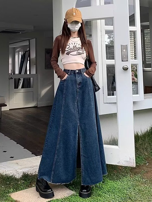 High Waist Slit Denim  Skirt W - Denim Skirt Midi Vintage recension och pris
