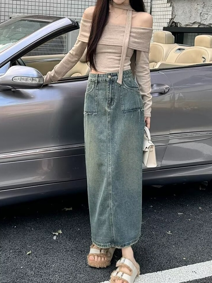 High Waist Midi Denim Skirt Wa - Denim Skirt Midi Vintage recension och pris
