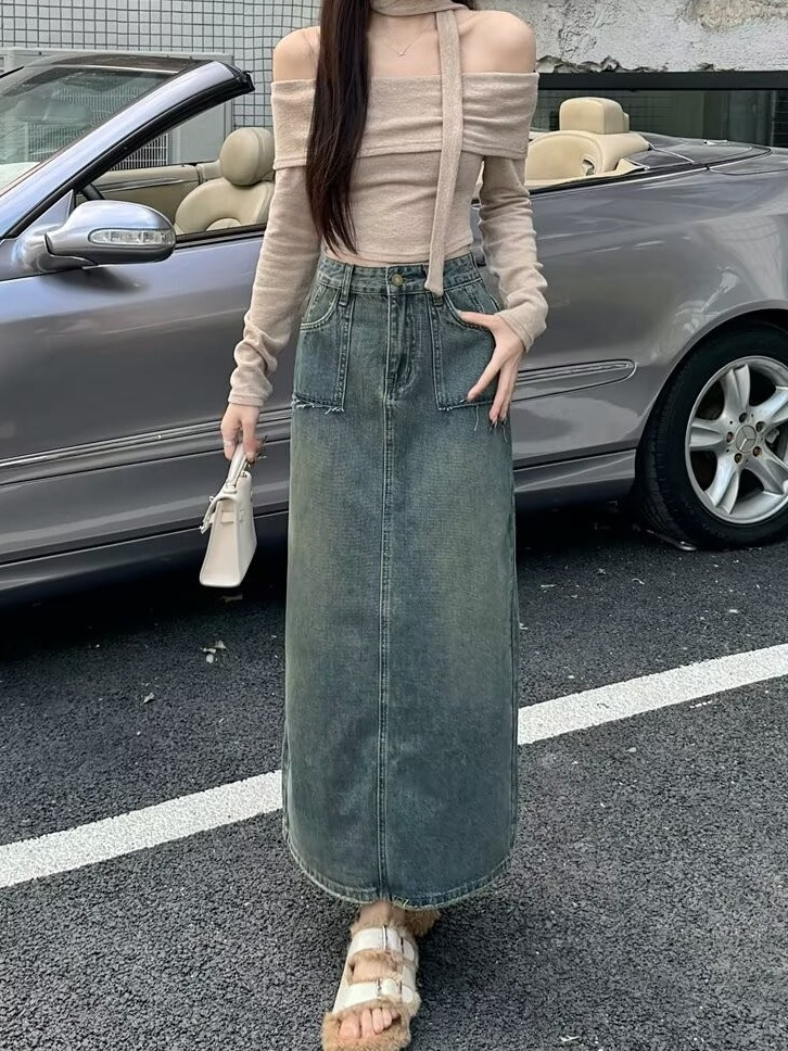 High Waist Midi Denim Skirt Wa - Denim Skirt Midi Vintage recension och pris